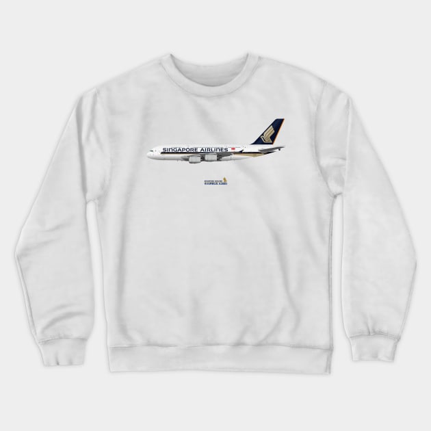 Illustration of Singapore Airlines Airbus A380 Crewneck Sweatshirt by SteveHClark